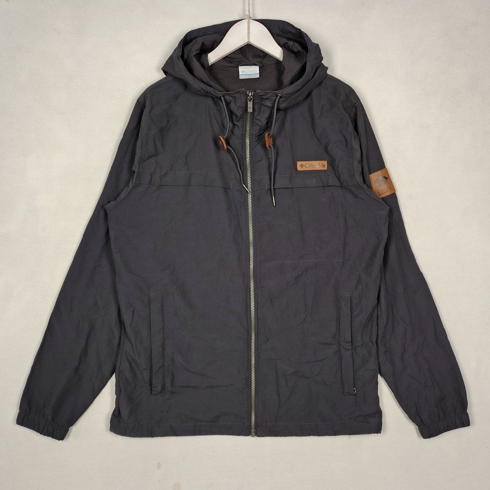 Columbia Mens Black Full Zip Hooded Windbreaker Jacket Size M Outdoor Layer